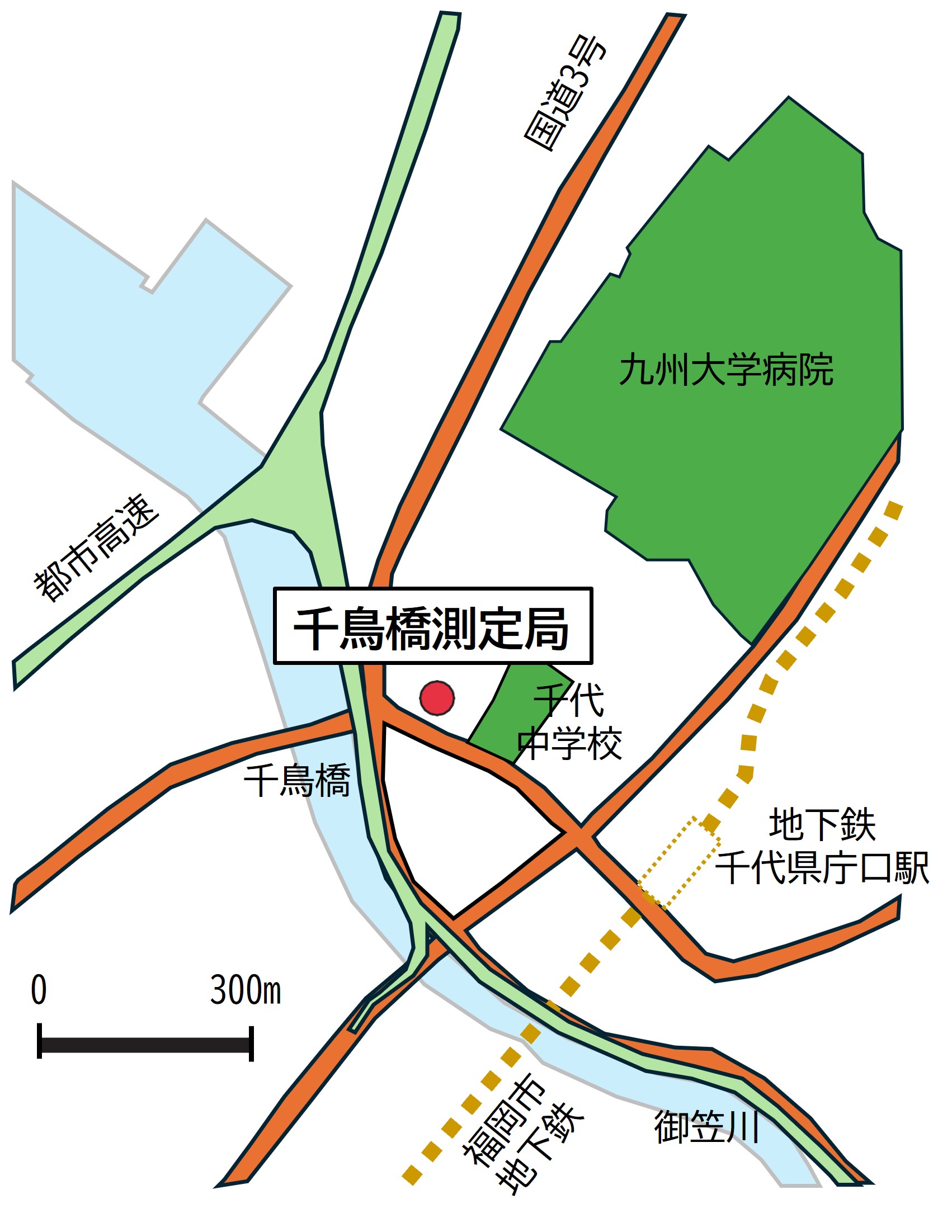 千鳥橋測定局の地図